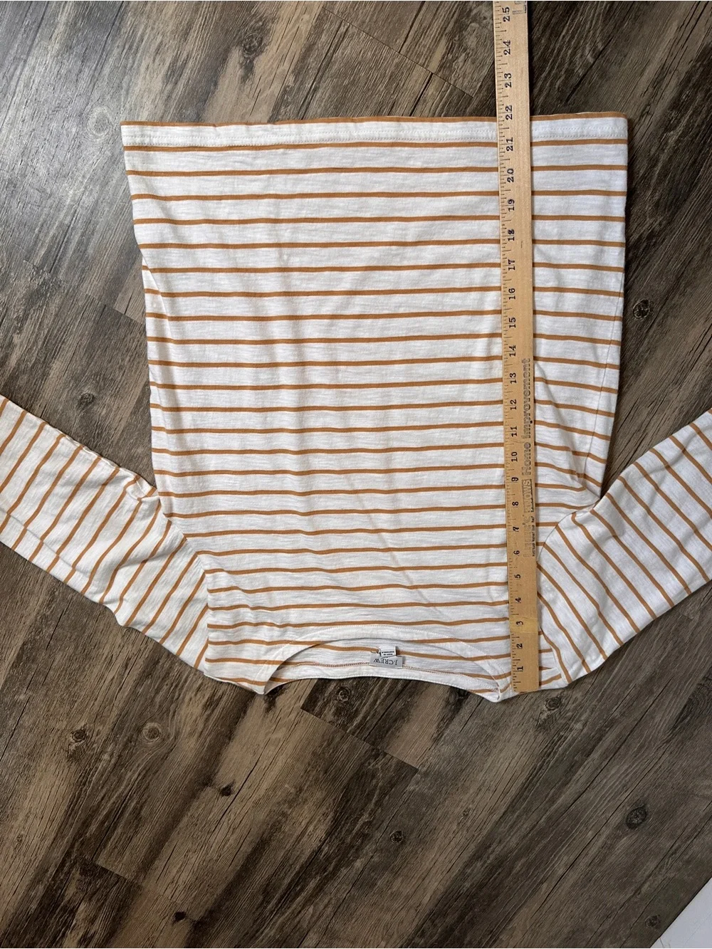 J. Crew Crewneck Long-Sleeve White Top with Tan Stripes